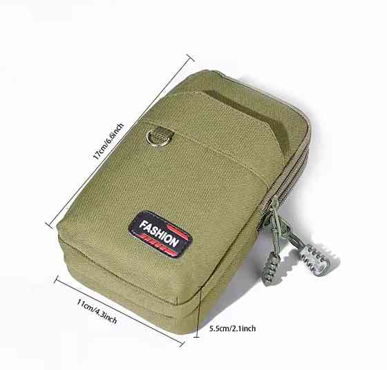 Сумка тактическая мужская поясная с карабином 3 кармана 17 на 11 см зеленый Киев