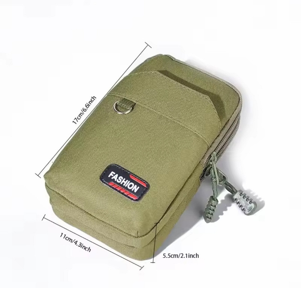 Сумка тактическая мужская поясная с карабином 3 кармана 17 на 11 см зеленый Киев - изображение 6