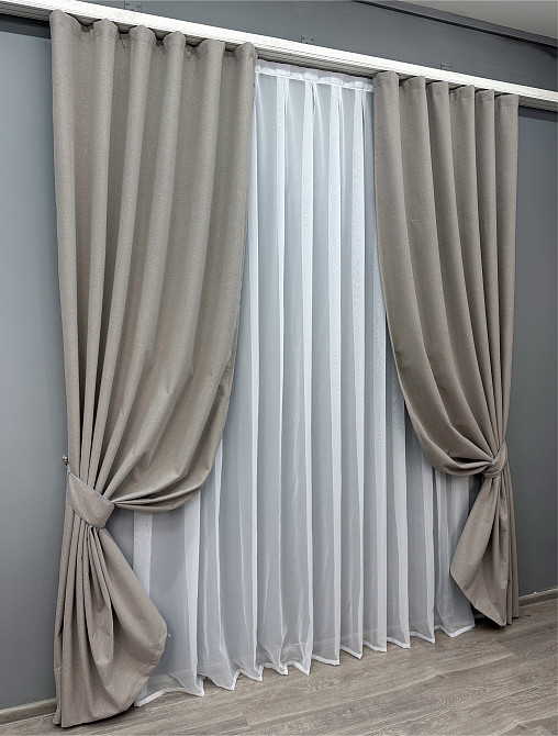 Комплект готовых штор VR-Textil Лен блэкаут № 1798ш Серый 150х260 см 2 шт (39-0071) Киев - изображение 3