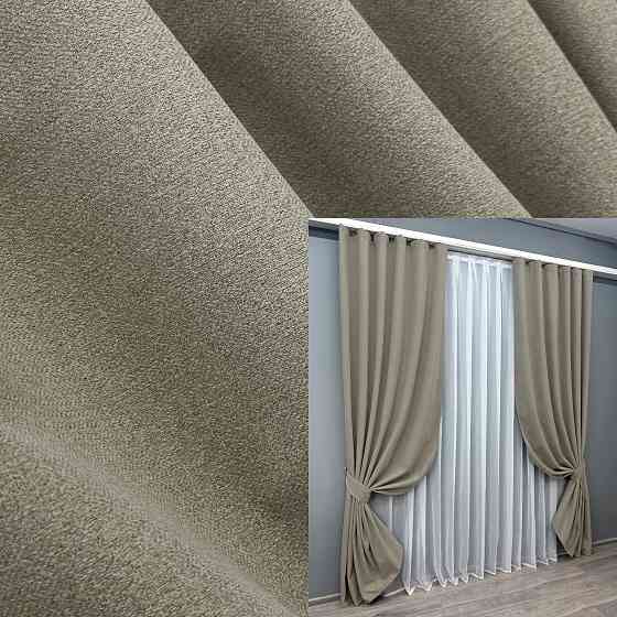 Комплект готових штор VR-Textil Льон блекаут № 1719ш Сіро-бежевий 150х270 см 2 шт (33-0630) Київ