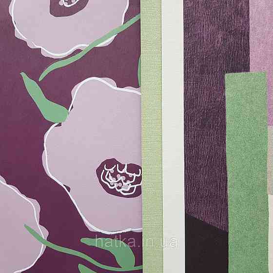 Шпалери флізелінові еко Khroma Zoom Goja 0.53х10.05 м квіти абстракція бузкові зелені на бордовому Київ