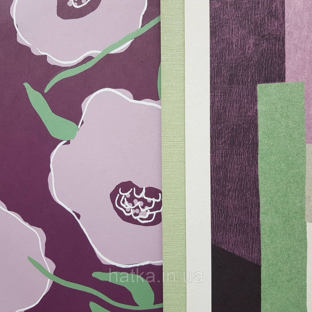 Обои флизелиновые эко Khroma Zoom Goja 0.53х10.05 м цветы абстракция сиреневые зеленые на бордовом Киев - изображение 2
