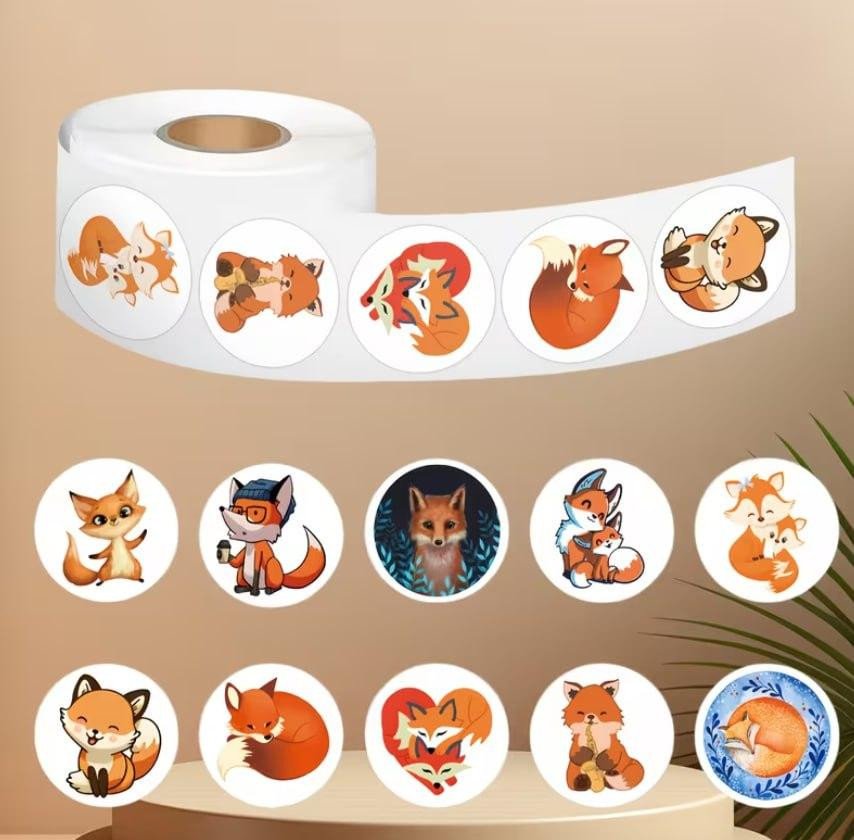 Круглі наліпки з лисичками – набір 500 шт, 10 дизайнів Київ - фото 1