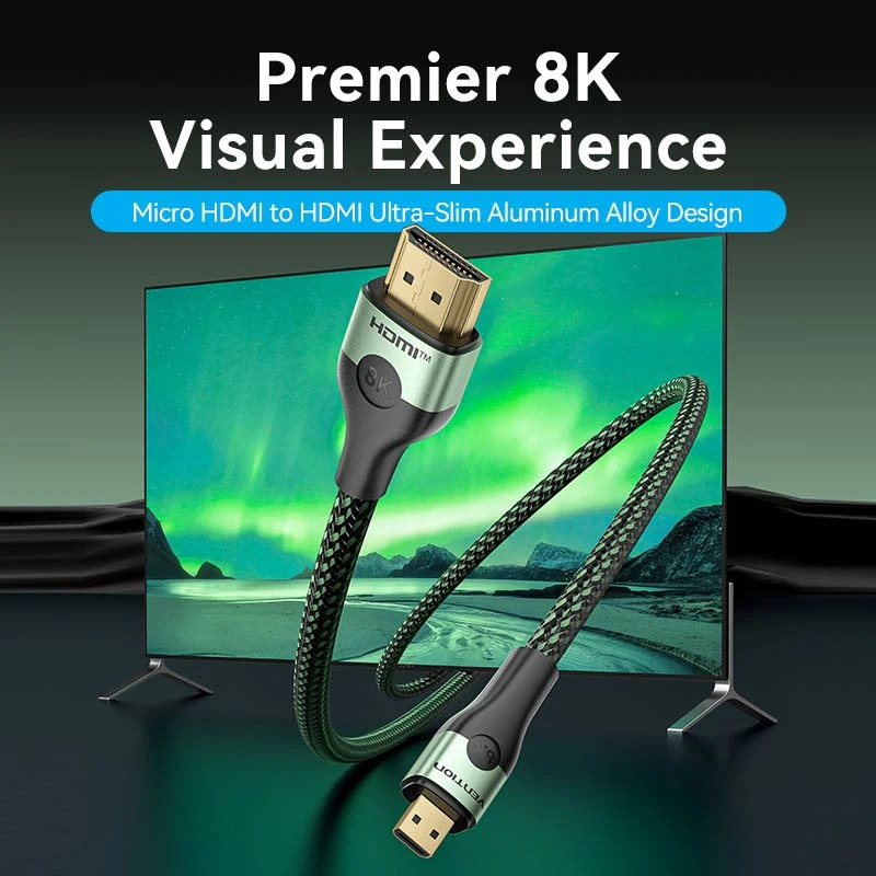 Кабель HDMI M - Micro HDMI M, 2.1 м, V2.0 8K 60Гц Aluminum Alloy Type Green Vention Винница - изображение 4