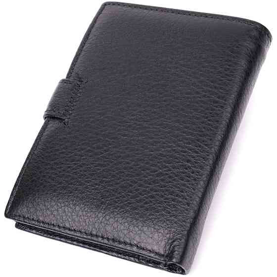 Практичный мужской бумажник с блоком под документы из натуральной кожи ST Leather 22478 Черный Киев