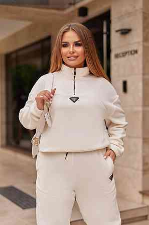 Женский теплый прогулочный костюм двойка: кофта и штаны флис двусторонний Молочный, 54/56 Одесса