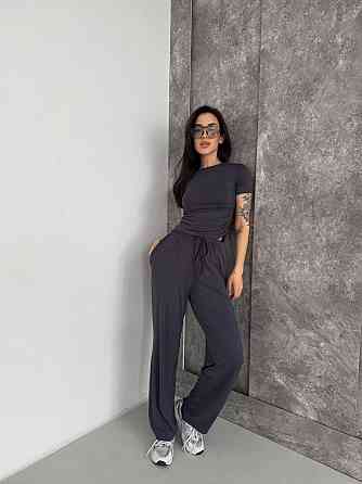 Женский базовый прогулочный костюм двойка: футболка и штаны натуральная вискоза Графит, 46/48 Одесса