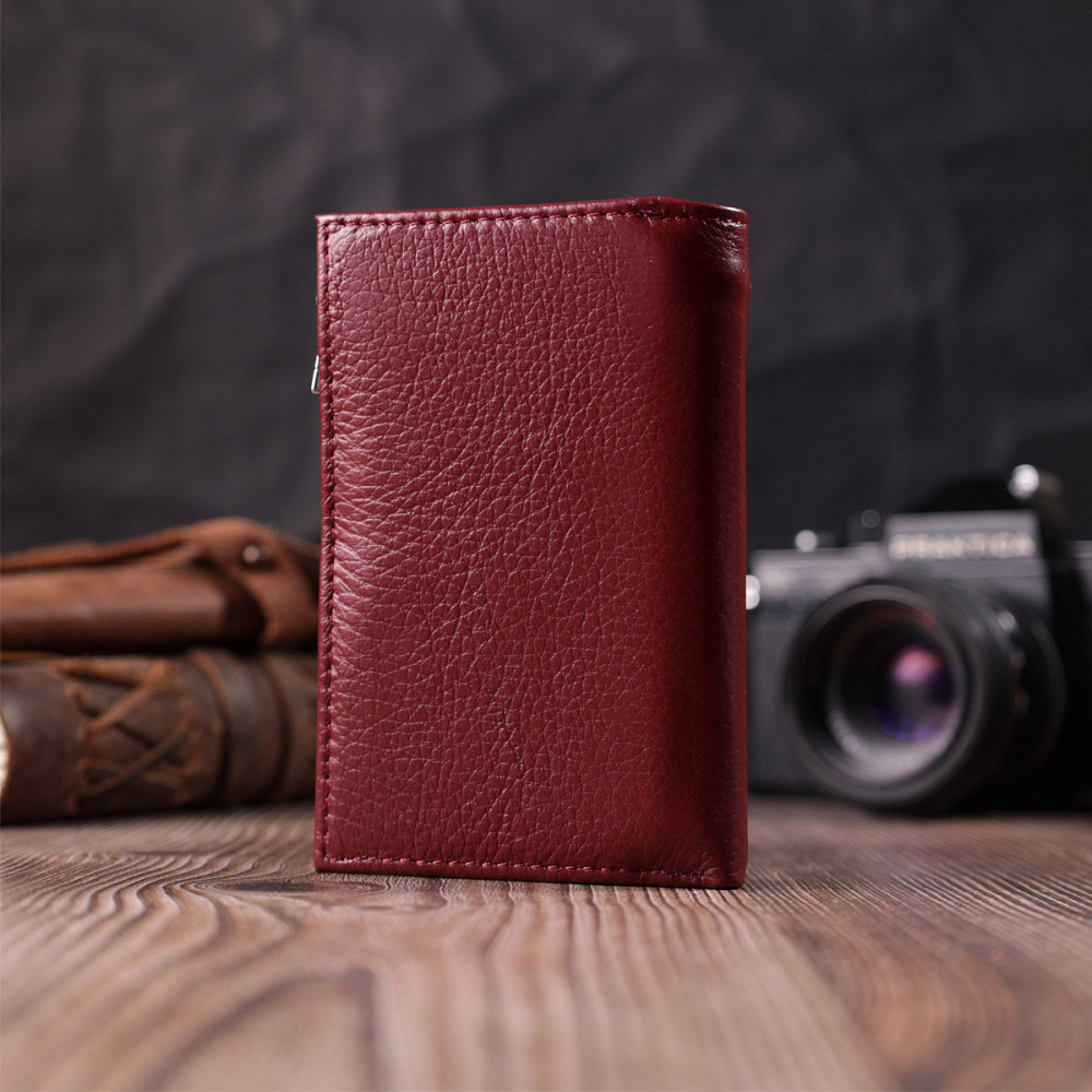 Кожаный женский кошелек в три сложения ST Leather 22489 Бордовый Киев - изображение 2