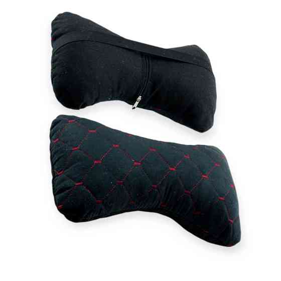 Подушки шиї на підголовник (2шт) 250х170мм, алькантара, чорні, червоний ромб Мукачево