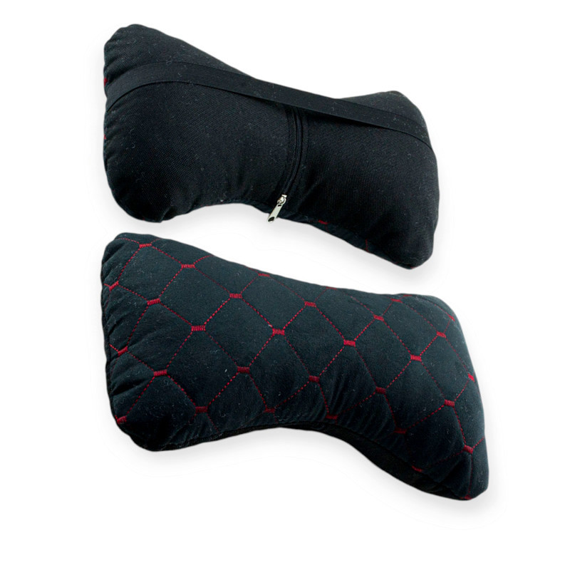 Подушки шеи на подголовник (2шт) 250х170мм, алькантара, черные, красный ромб для Мукачево - изображение 1