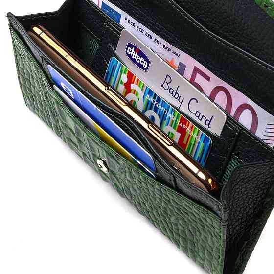 Портмоне для женщин из натуральной кожи с тиснением под крокодила CANPELLINI 21701 Зеленое Киев