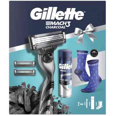 Набор косметики Gillette Станок Mach3 Charcoal с 2 сменными картриджами + Гель для бритья Series 200 мл + Носки (8006530039567) Винница