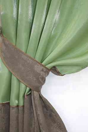 Кухонные шторы VR-Textil № 073к с ламбрекеном и подхватами оливковый со светло-коричневым 270х170 см (52-0389) Киев