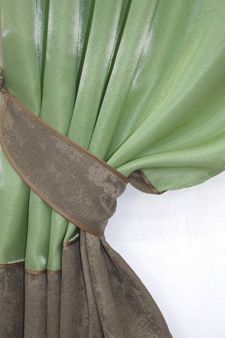 Кухонные шторы VR-Textil № 073к с ламбрекеном и подхватами оливковый со светло-коричневым 270х170 см (52-0389) Киев - изображение 3