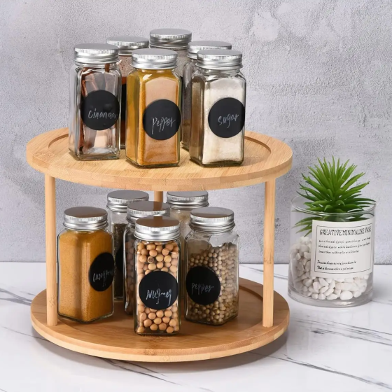 Полиця бамбукова двоярусна кругла кругла, що крутиться, полиця з бамбука( діаметр 30см, висота 20см) Кам'янець-Подільський