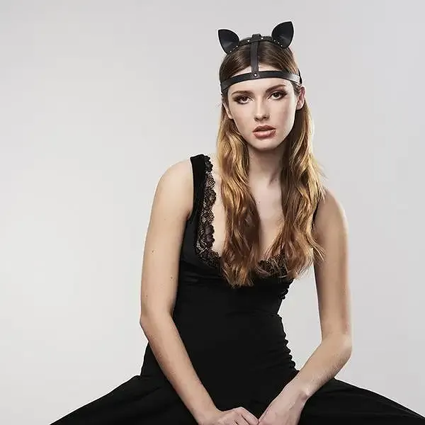 Маска кішечки Bijoux Indiscrets MAZE - Cat Ears Headpiece Black, екошкіра Львів - фото 7