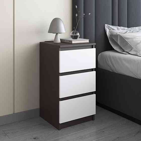 Приліжкова тумба VAYS R-30 Венге Темний-Білий фасад, 3 шухляди без ручок, ЛДСП 40×40×76 см - тумба в спальню Львів