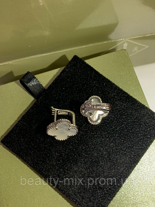 Серьги клевер Van Cleef серебро 925, натуральный перламутр, английский замок / Сережки на английском замочке Одесса - изображение 2
