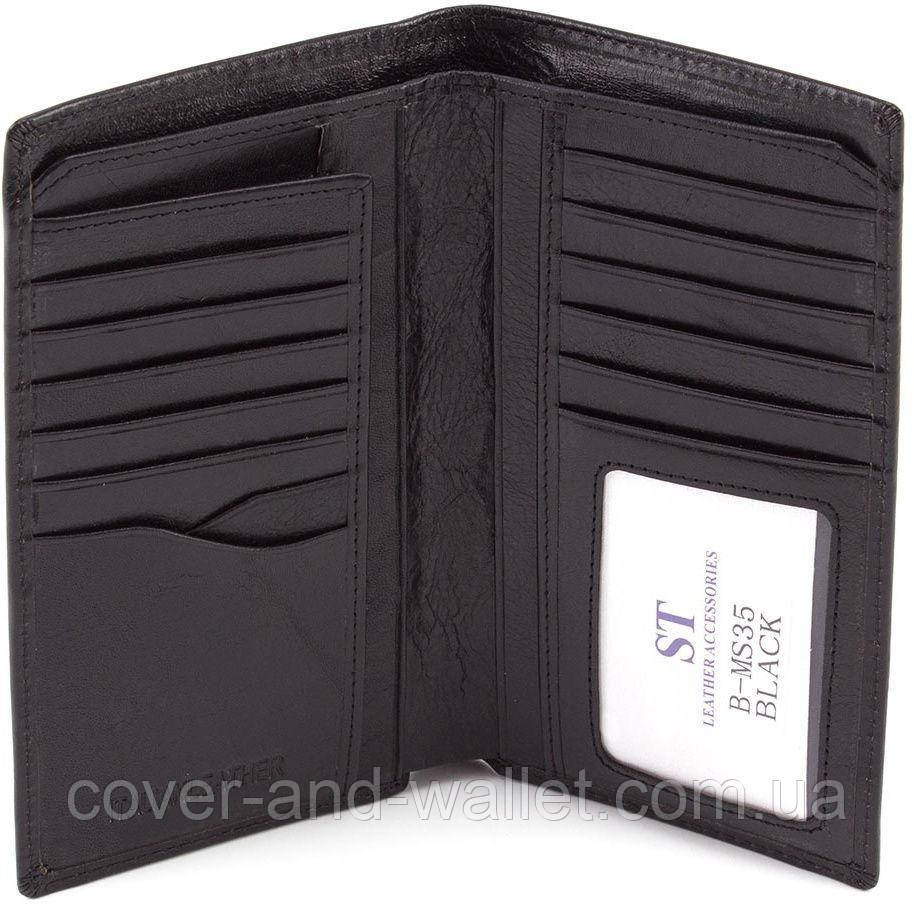 Компактний шкіряний чоловічий купюрник чорного кольору ST B-MS35 Київ - фото 8