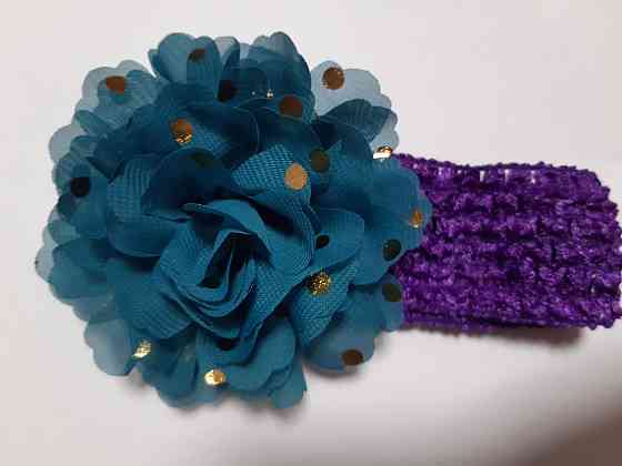 Детская повязка на голову зеленая + фиолетовая - окружность головы около 40-52см, диаметр цветка 9см Киев