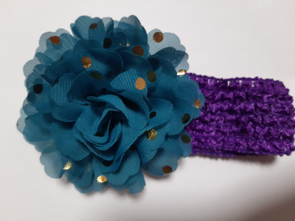 Дитяча пов'язка на голову зелена + фіолетова - окружність голови близько 40-52см, діаметр квітки 9см Київ - фото 1