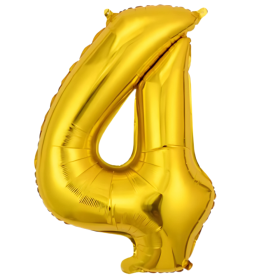 Воздушный шар в виде цифры 4 золотой,40 дюймов, фольгированый, для праздников: дня рождения, юбилеев,годовщин Каменец-Подольский