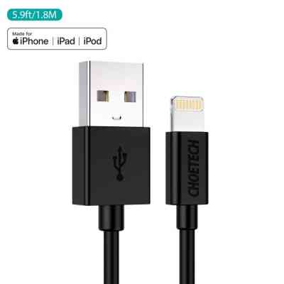 Дата кабель USB 2.0 AM to Lightning 1.8m 2.1A MFI Black Choetech (IP0027-BK) Вінниця