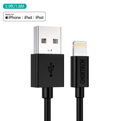 Дата кабель USB 2.0 AM to Lightning 1.8m 2.1A MFI Black Choetech (IP0027-BK) Вінниця - фото 4