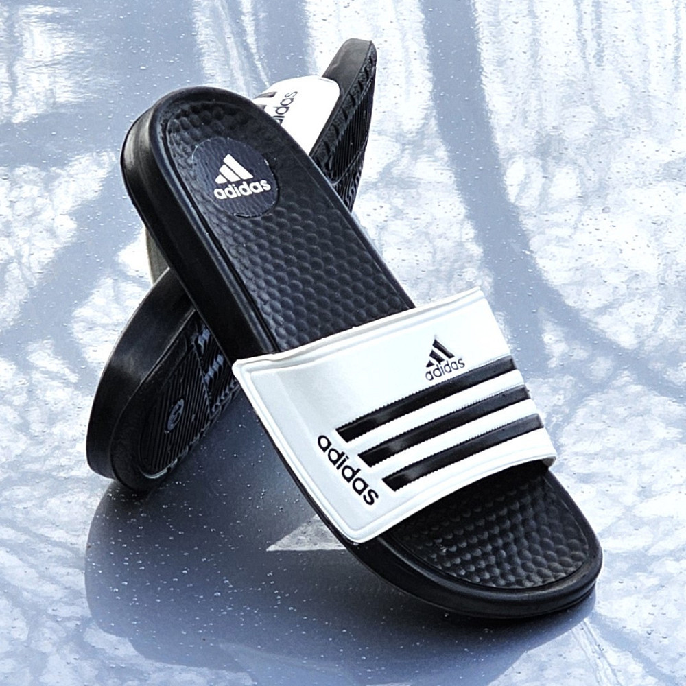 Шльопанці Adidas Чорні Сланці Тапочки Білі Адідас Жіночі (розміри: 37,38,39,41) Дніпро - фото 1