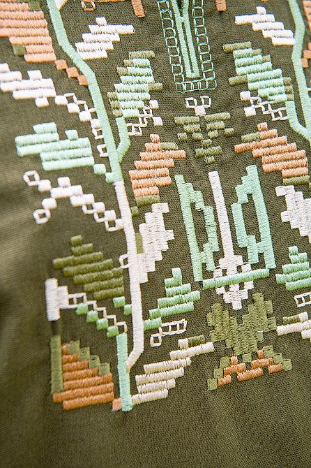 Вишиванка лляна чоловіча, хакі, з довгим рукавом, лен Київ - фото 4