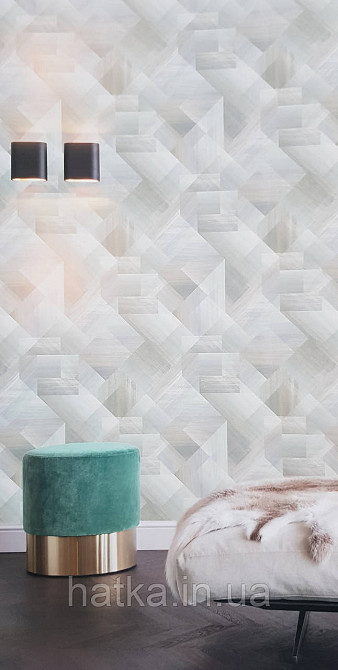 Обои виниловые на флизелине Grandeco Universe метровые абстракция фигуры 3д бирюзовые серые серебристые Киев - изображение 1