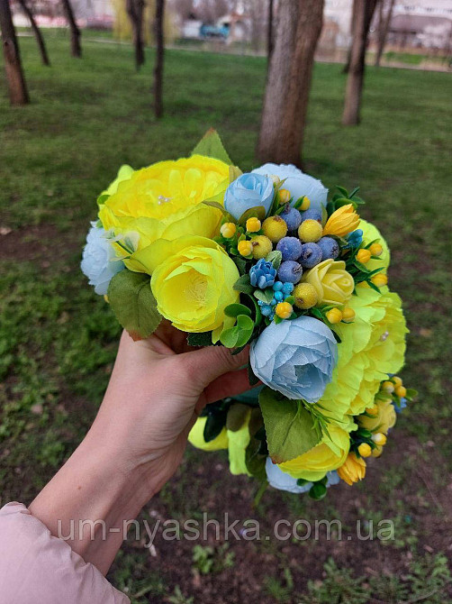 Ободок обруч з квітами "Піони великий жовто-блакитний" Кривий Ріг - фото 3