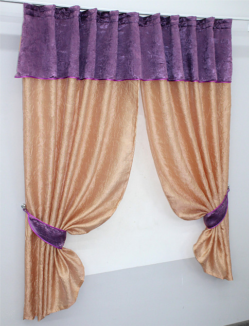 Кухонные шторы VR-Textil № 073к с ламбрекеном и подхватами персиковый с фиолетовым 265х170 см (52-0173) Киев - изображение 2