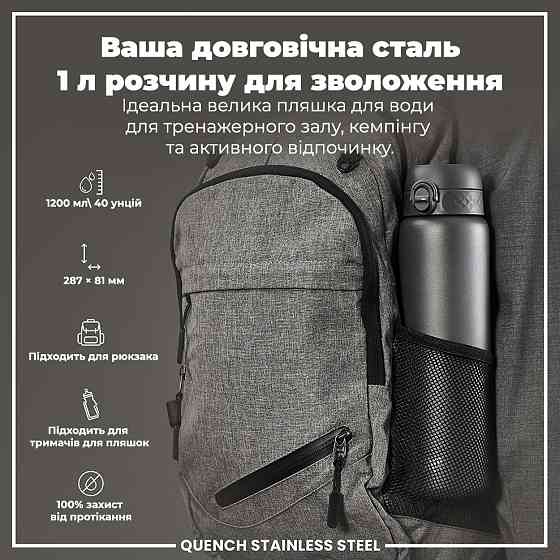 Пляшка для води металева ION8 1200 мл. Stainless Steel , Grey Каменское