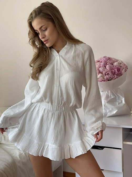 Женское летнее одноцветное платье-комбинезон с длинным рукавом натуральный муслин 46/48 Одесса - изображение 9