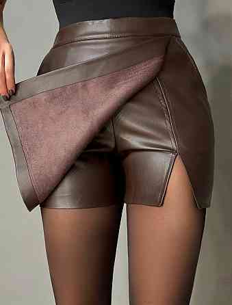 Шорты женские Gritana 173 с юбкой на запах с разрезом экокожа коричневые, коричневый, 2XL Киев