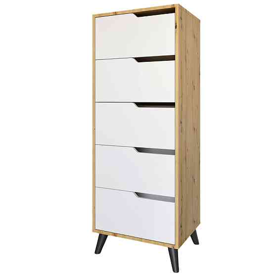 Комод высокий с черными ножками 5 ящиков М-ЗОН Борн 500 Дуб Артизан/Нимфея Альба (белый) (MZN-031104) Львов