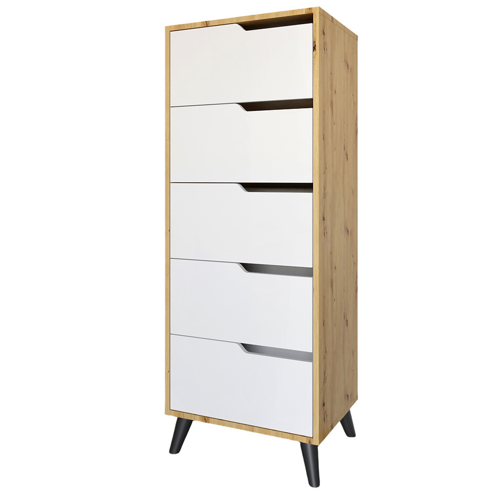 Комод высокий с черными ножками 5 ящиков М-ЗОН Борн 500 Дуб Артизан/Нимфея Альба (белый) (MZN-031104) Львов - изображение 2