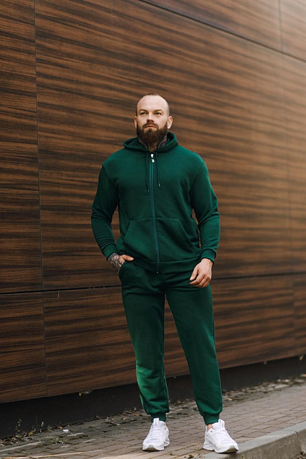 Чоловічий спортивний костюм з капюшоном кофта і штани на манжетах весна осінь темно-зелений Одеса - фото 4
