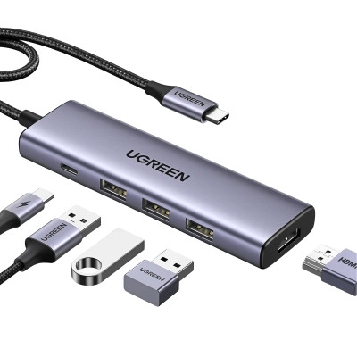 Концентратор Ugreen USB-C to HDMI + 3xUSB 3.0 + PD CM511 gray (15596) Винница - изображение 1