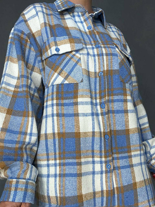 Сорочка жіноча YZY 223 картата оверсайз тепла байка, блакитний, one size Київ - фото 6