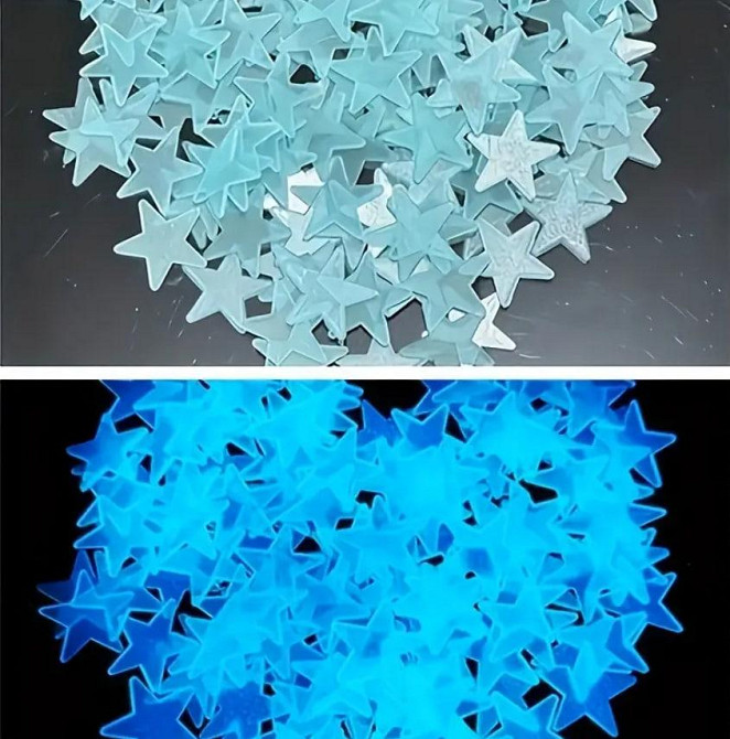 Набор флуоресцентных звезд 100 шт | Пастельные самоклеящиеся стикеры для потолка, стен, детской. Киев - изображение 1