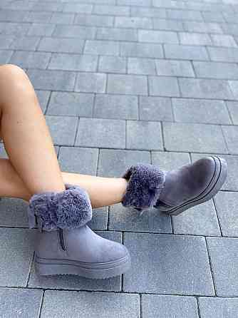 Женские ботинки 8323-6 серые эко-замша зима высота 18 см скрытая танкетка 7.5 см (1137) 38р.39р Коломия