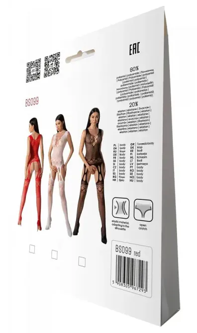 Бодістокінг з плетінням на грудях Passion BS099 One Size, red, відкритий доступ, імітація підв’язок Львов - изображение 7