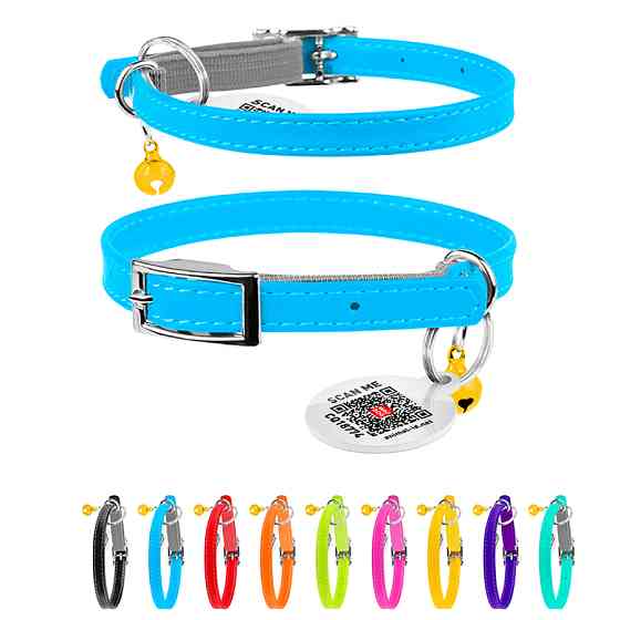 Нашийник для котів шкіряний WAUCAT Glamour з QR паспортом, без прикрас, XXS, Ш 9 мм, Дов 17-20 Коломыя