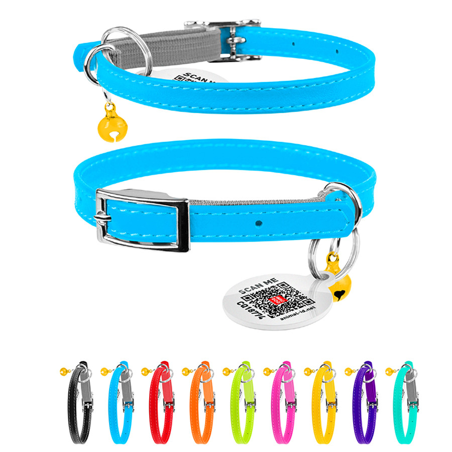 Нашийник для котів шкіряний WAUCAT Glamour з QR паспортом, без прикрас, XXS, Ш 9 мм, Дов 17-20 Коломыя - изображение 1