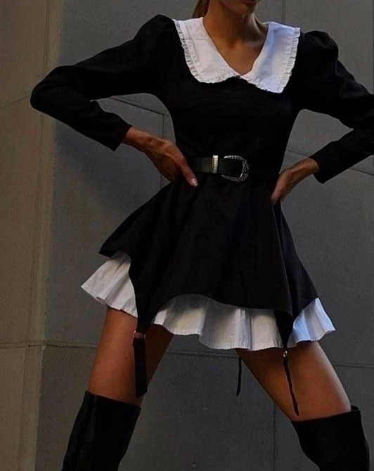 Женское стильное мини платье с воротником крепдайвинг + коттон 46/48 Одесса - изображение 4