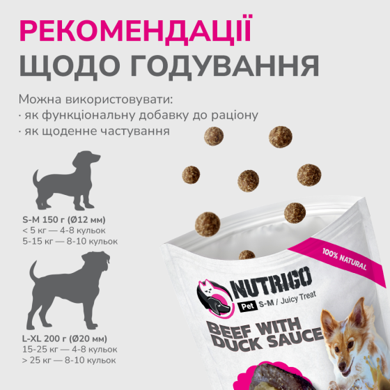 LK Baits Pet Nutrigo Treat Veal Функціональні ласощі для собак з яловичиною та качиним соусом (Ø 12 мм), 150 г Киев