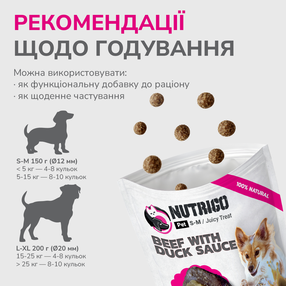 LK Baits Pet Nutrigo Treat Veal Функціональні ласощі для собак з яловичиною та качиним соусом (Ø 12 мм), 150 г Киев - изображение 6