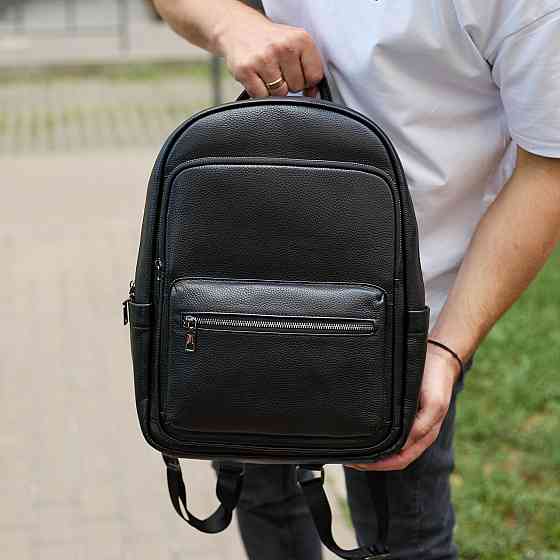 Чоловічий шкіряний рюкзак 41х31х16, універсальний міський наплічник для роботи та поїздок, офісна чоловіча сумка, чорний Київ